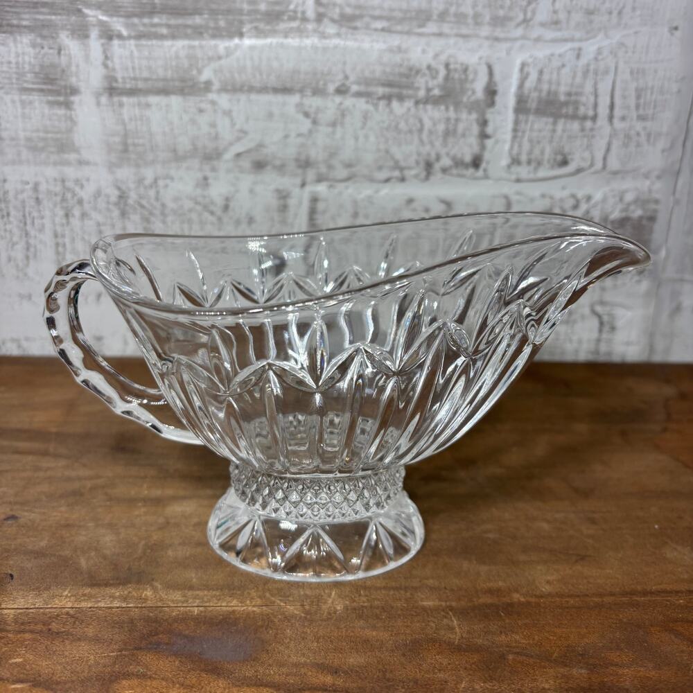 Vintage Pedestal Glass Gravy/ Sauce Pitcher